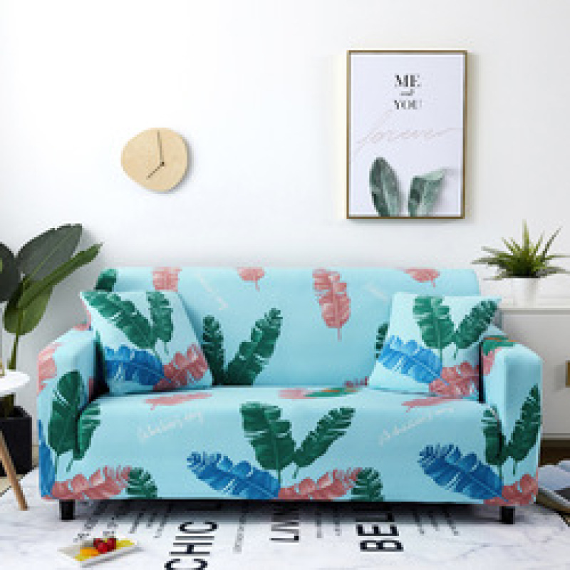 Hot Selling Plant Feather Pattern Elastic Stretch Fabrics For Seat Sofa Covers, Ready Made Stylish Polyester Sofa Cover /