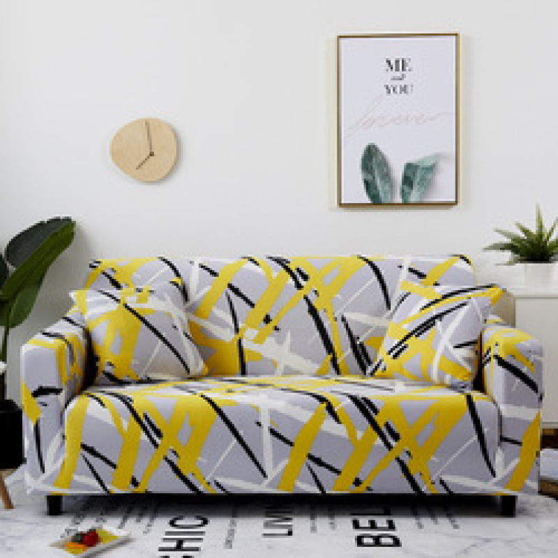 Hot Selling Plant Feather Pattern Elastic Stretch Fabrics For Seat Sofa Covers, Ready Made Stylish Polyester Sofa Cover /