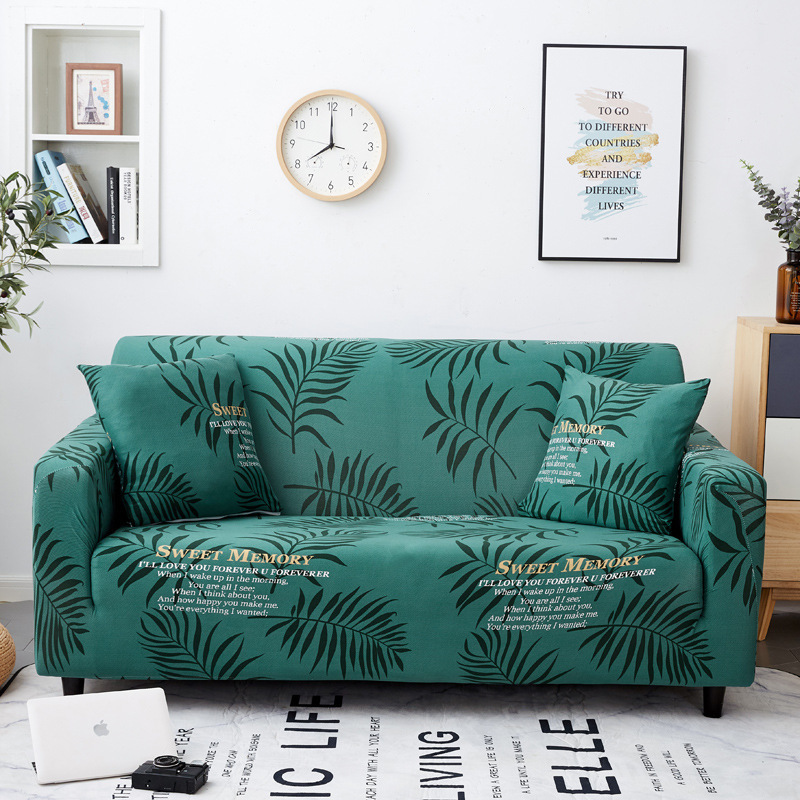 Hot Selling Plant Feather Pattern Elastic Stretch Fabrics For Seat Sofa Covers, Ready Made Stylish Polyester Sofa Cover /