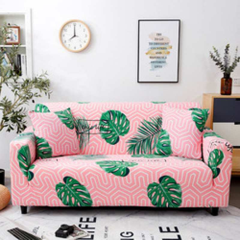 Hot Selling Plant Feather Pattern Elastic Stretch Fabrics For Seat Sofa Covers, Ready Made Stylish Polyester Sofa Cover /