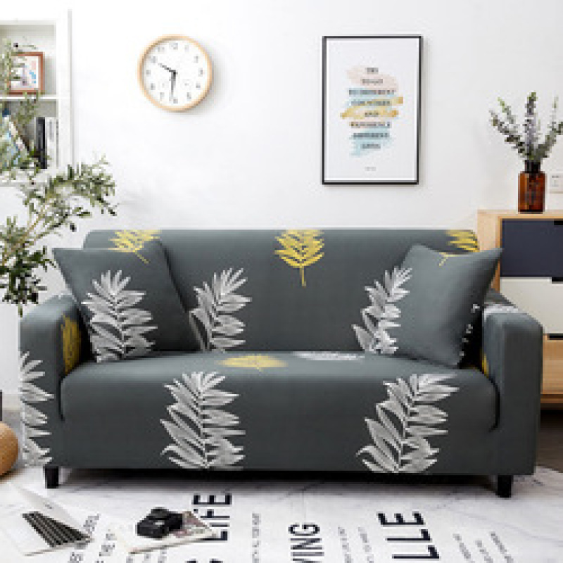 Hot Selling Plant Feather Pattern Elastic Stretch Fabrics For Seat Sofa Covers, Ready Made Stylish Polyester Sofa Cover /
