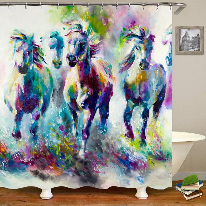 Horse Shower Curtain Set For Bathroom,Made In China Polyester Curtain Shower/