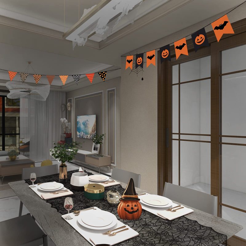 Halloween Spider Web Table Runner, Polyester  Lace Festival Table Cover, Cobweb Table Dinner Cloth for Parties Gatherings#