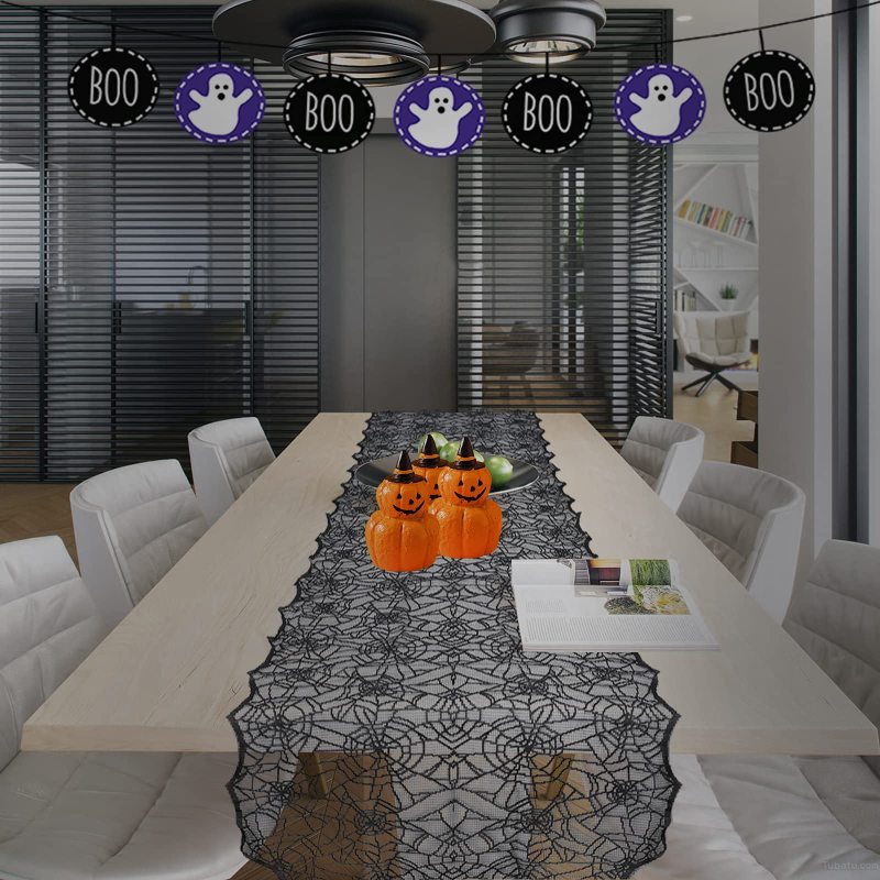 Halloween Spider Web Table Runner, Polyester  Lace Festival Table Cover, Cobweb Table Dinner Cloth for Parties Gatherings#