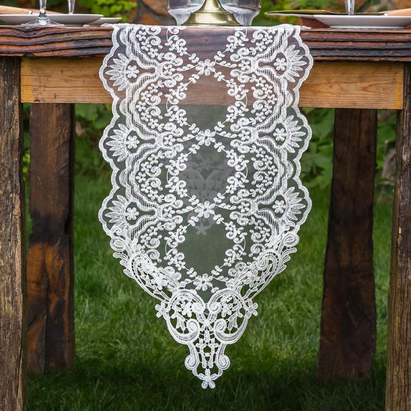 Gauze Table Runner Dresser Scarf Lace Macrame Embroidered Table Runners, Chiffon Piano Runner for Wedding Holiday Summer Picnic#