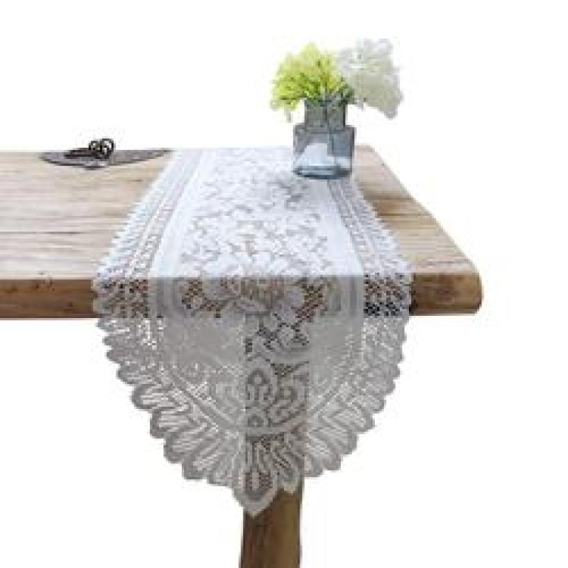 Gauze Table Runner Dresser Scarf Lace Macrame Embroidered Table Runners, Chiffon Piano Runner for Wedding Holiday Summer Picnic#