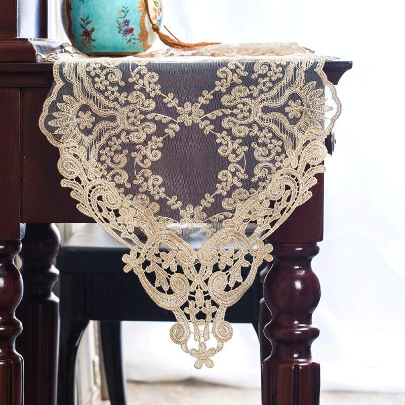 Gauze Table Runner Dresser Scarf Lace Macrame Embroidered Table Runners, Chiffon Piano Runner for Wedding Holiday Summer Picnic#