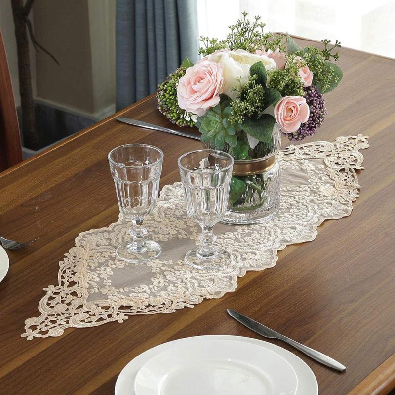 Gauze Table Runner Dresser Scarf Lace Macrame Embroidered Table Runners, Chiffon Piano Runner for Wedding Holiday Summer Picnic#