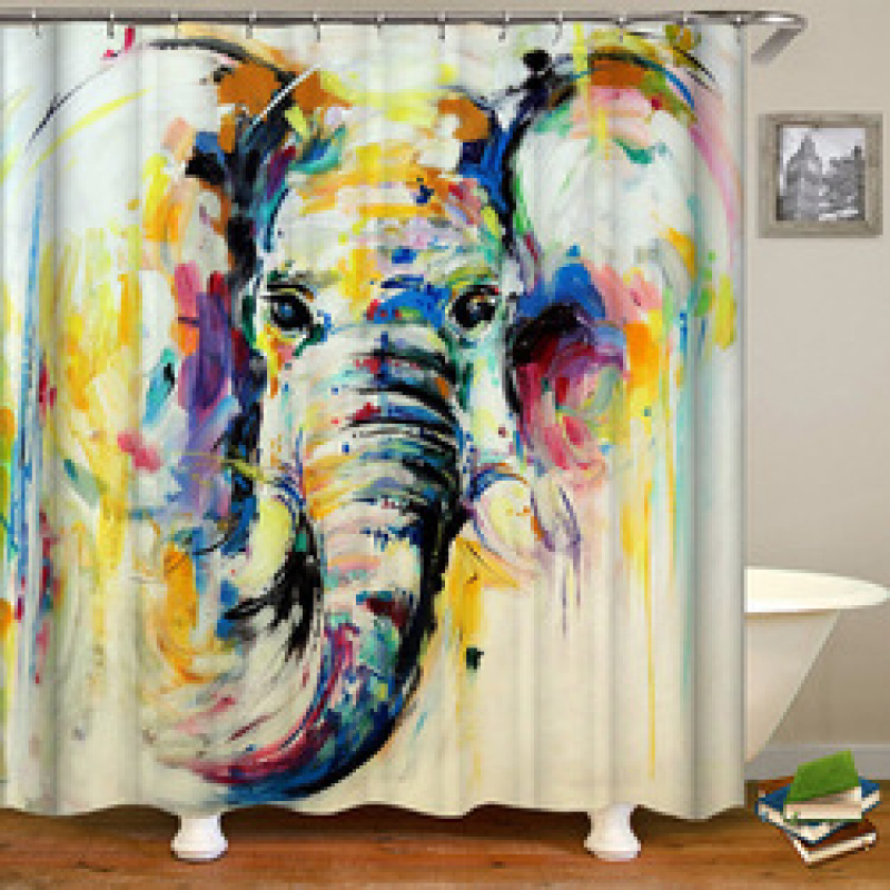 Hot selling new design Polyester Elephant Rustic Decor Shower Curtain