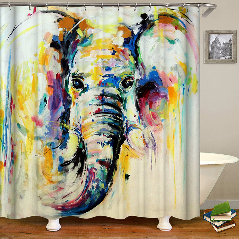 Hot selling new design Polyester Elephant Rustic Decor Shower Curtain