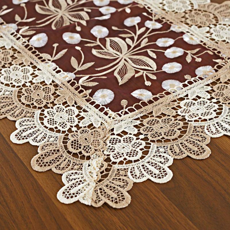 Wholesale Floral Pattern Embroidered Lace Polyester Rectangle burlap terracotta table runner with lace for Home Dining Room
