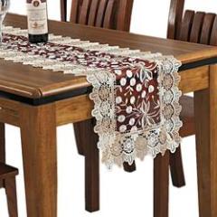 Wholesale Floral Pattern Embroidered Lace Polyester Rectangle burlap terracotta table runner with lace for Home Dining Room