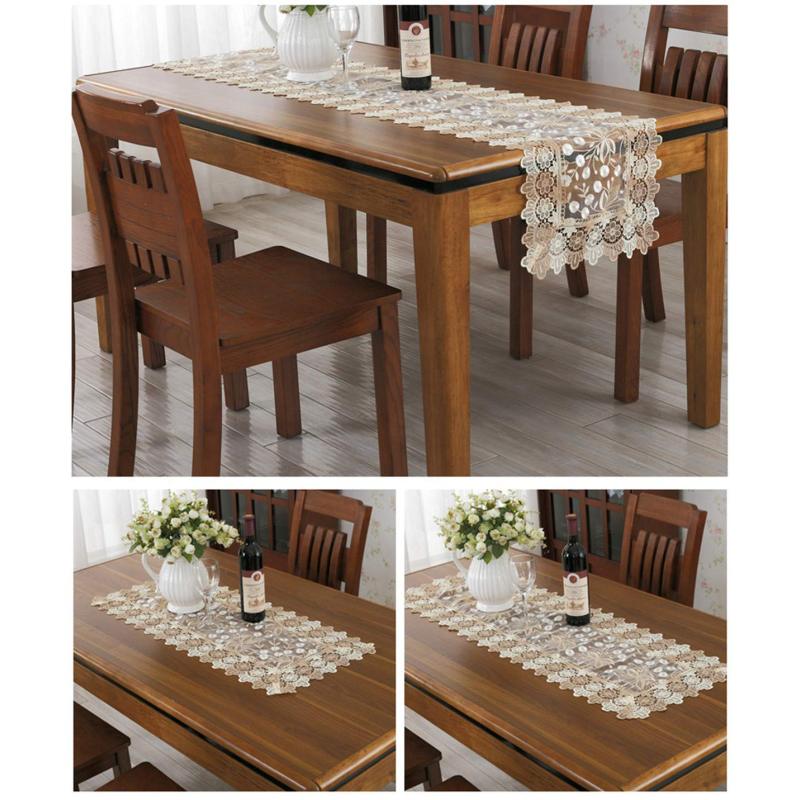 Wholesale Floral Pattern Embroidered Lace Polyester Rectangle burlap terracotta table runner with lace for Home Dining Room