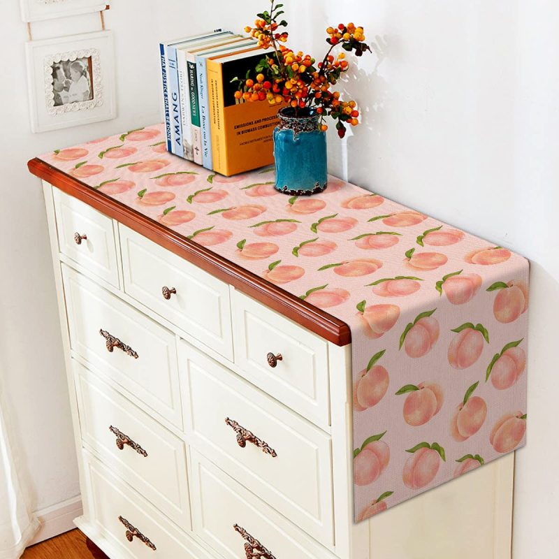 Hot Selling Linen Peach Fruit Pink Summer One Sweet Peach Tablecloth For Girl Birthday Party Decoration Home Kitchen Dining Room