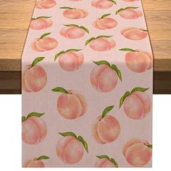 Hot Selling Linen Peach Fruit Pink Summer One Sweet Peach Tablecloth For Girl Birthday Party Decoration Home Kitchen Dining Room