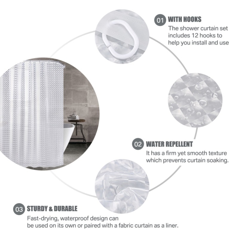 3D Waterproof PEVA Shower Curtains Bathroom Curtains With Hooks Transparent White Clear Bathroom Luxury Bath Curtains/
