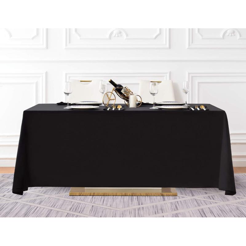 연회 주방 회의를위한 도매 고품질 직사각형 화이트 블랙 클래식 솔리드 폴리 에스터 식탁보