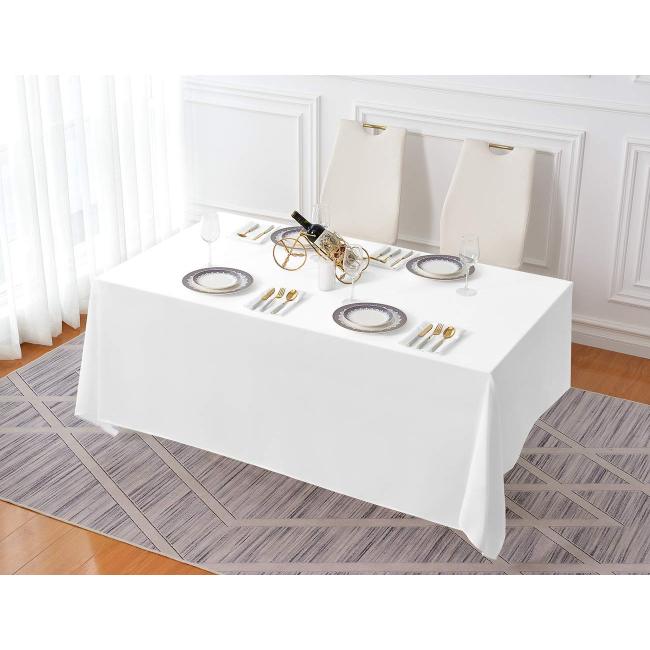 Wholesale High Quality Rectangle White Black Classic Solid Polyester Tablecloths For Meeting Banquet Kitchen