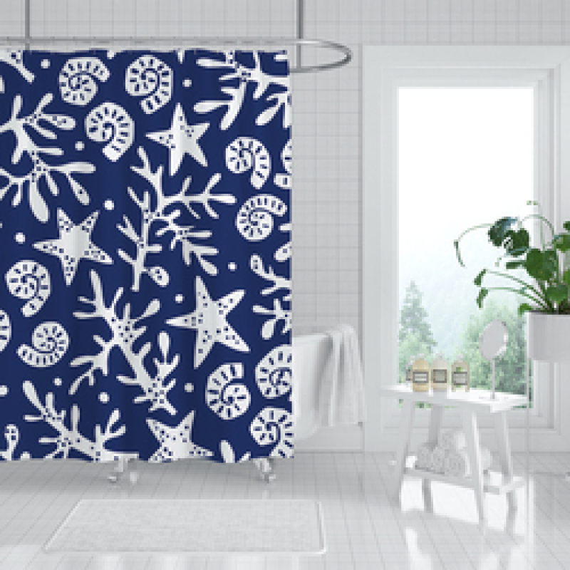 Cheap Ocean Theme Starfish Conch Decorative Bathroom 100% Polyester Shower Curtain,  Waterproof Shower Curtain/