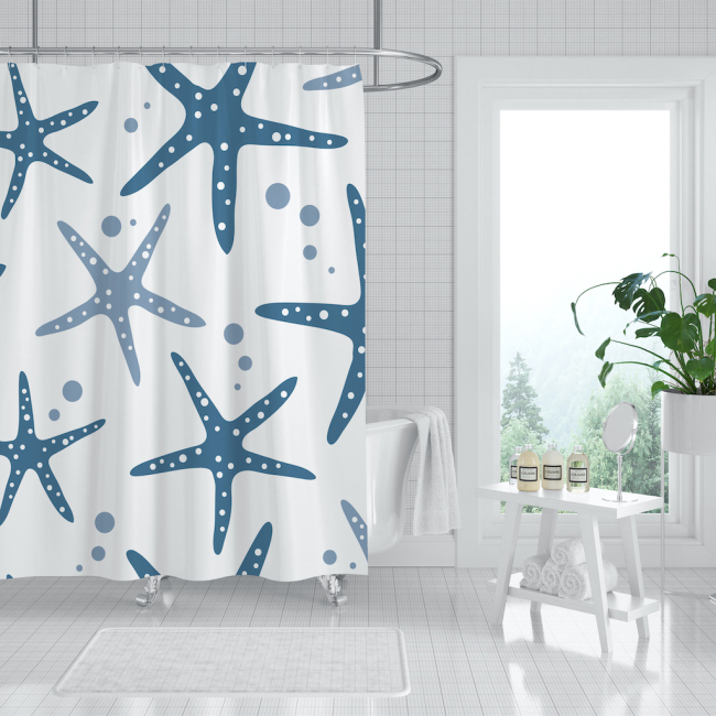 Cheap Ocean Theme Starfish Conch Decorative Bathroom 100% Polyester Shower Curtain,  Waterproof Shower Curtain/