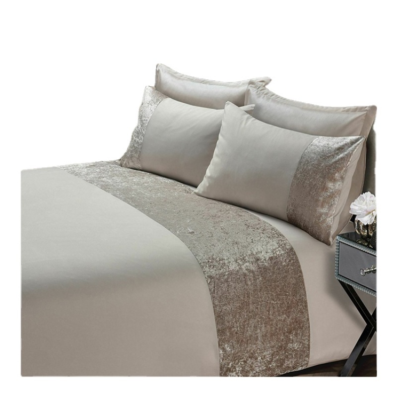 Single/Double/King/Super King size hotel bedding set with Crushed Velvet Panel Band Luxury Duvet Cover with Multiple designs