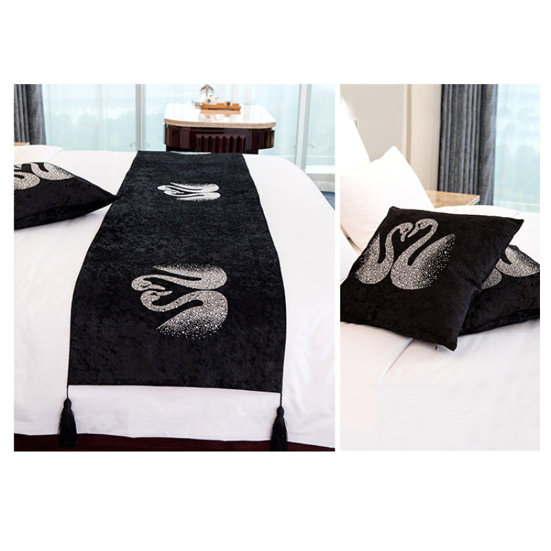 European Table Runner Cushion Cover, Upscale Hotel Velvet Fabric Rhinestone Cushions And Bed Runners/