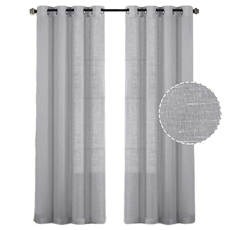 New Natural Linen Sheer Curtains Bedroom Living Room Textured Open Weave Linen Semi Sheer Curtain , Grommet Sheer Curtain/