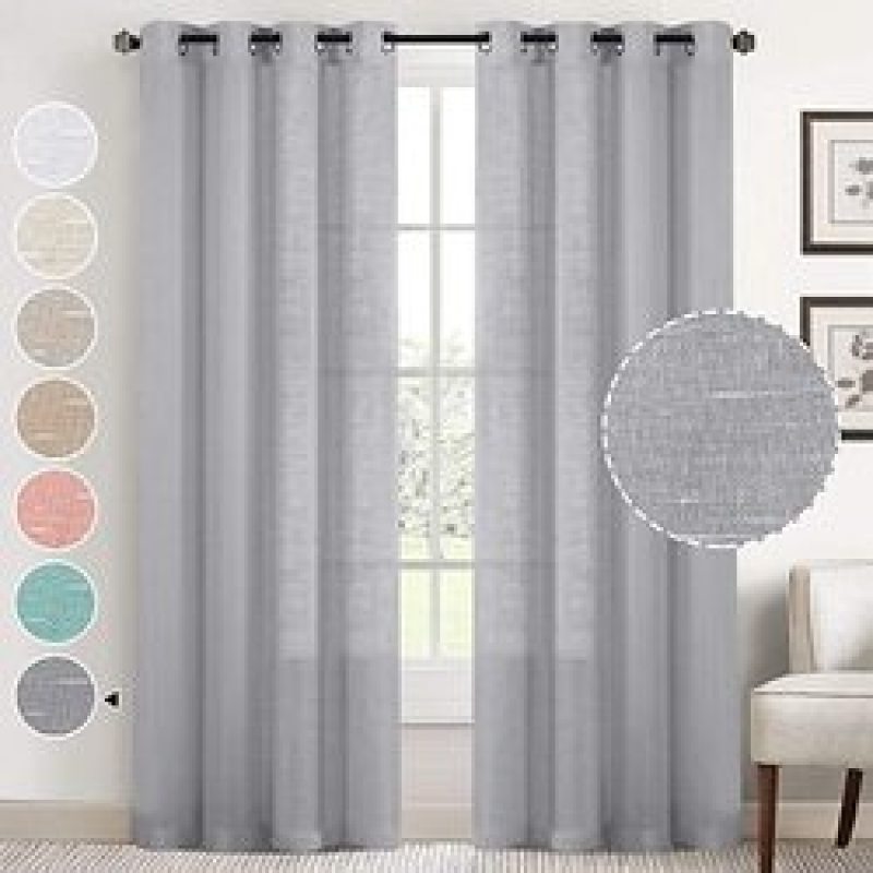 New Natural Linen Sheer Curtains Bedroom Living Room Textured Open Weave Linen Semi Sheer Curtain , Grommet Sheer Curtain/