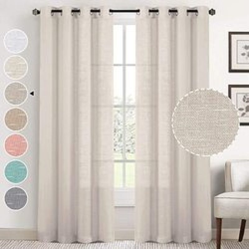 New Natural Linen Sheer Curtains Bedroom Living Room Textured Open Weave Linen Semi Sheer Curtain , Grommet Sheer Curtain/