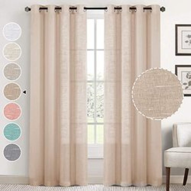 New Natural Linen Sheer Curtains Bedroom Living Room Textured Open Weave Linen Semi Sheer Curtain , Grommet Sheer Curtain/