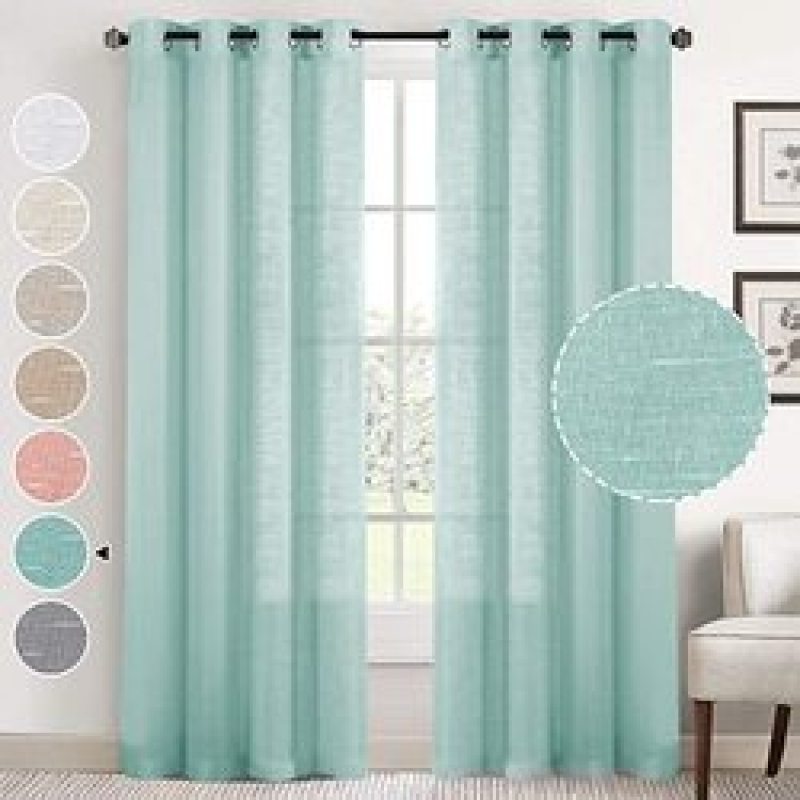 New Natural Linen Sheer Curtains Bedroom Living Room Textured Open Weave Linen Semi Sheer Curtain , Grommet Sheer Curtain/