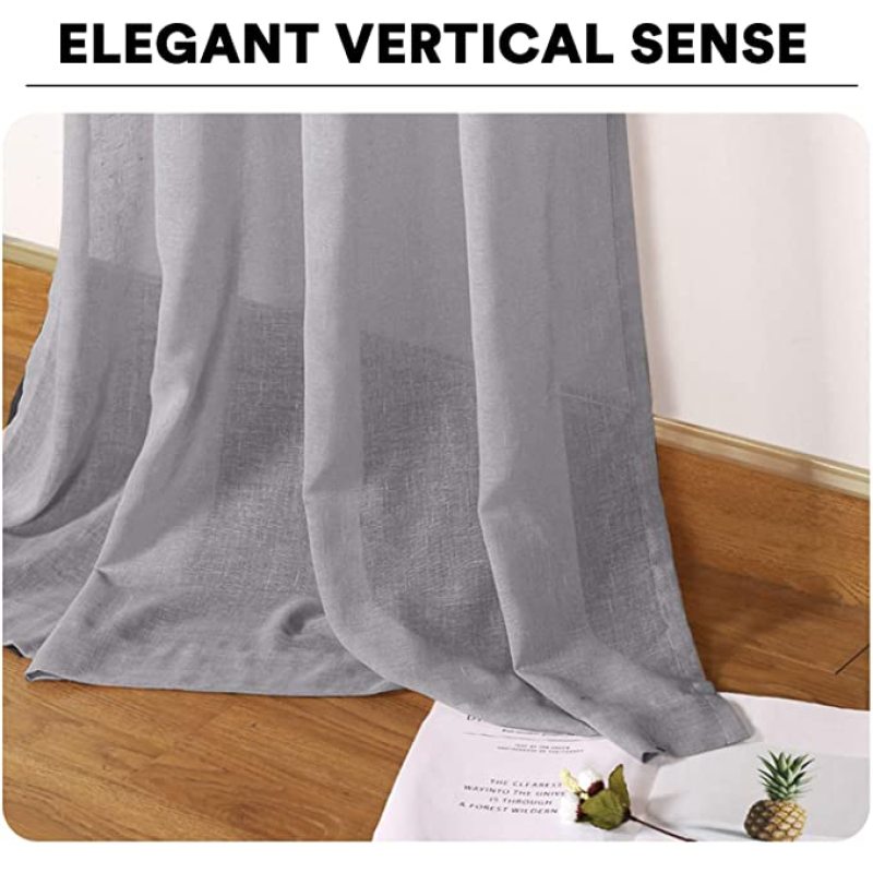 New Natural Linen Sheer Curtains Bedroom Living Room Textured Open Weave Linen Semi Sheer Curtain , Grommet Sheer Curtain/