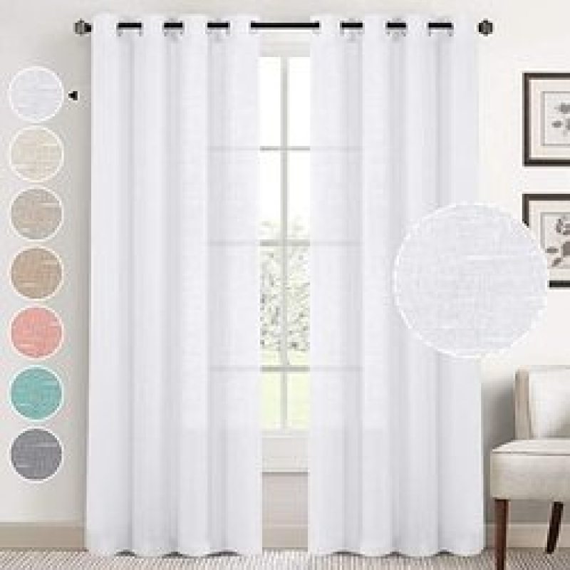 New Natural Linen Sheer Curtains Bedroom Living Room Textured Open Weave Linen Semi Sheer Curtain , Grommet Sheer Curtain/