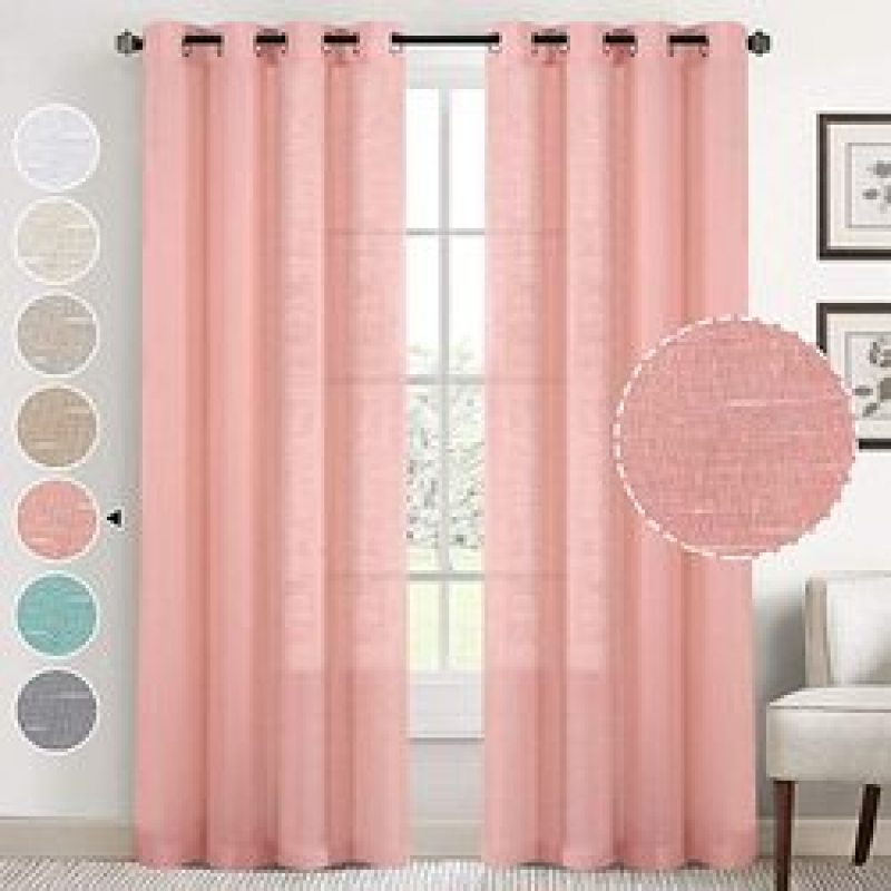 New Natural Linen Sheer Curtains Bedroom Living Room Textured Open Weave Linen Semi Sheer Curtain , Grommet Sheer Curtain/