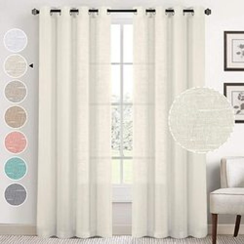 New Natural Linen Sheer Curtains Bedroom Living Room Textured Open Weave Linen Semi Sheer Curtain , Grommet Sheer Curtain/