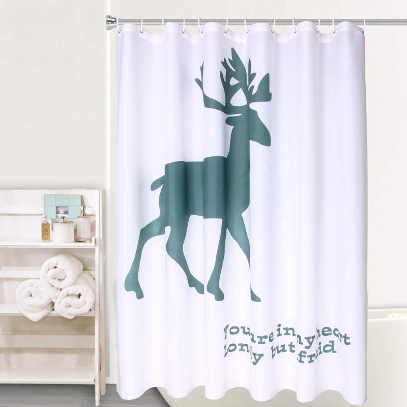 Trendy Polyester Shower Curtains,  Waterproof Printed Bathroom Curtain with Hooks$ /