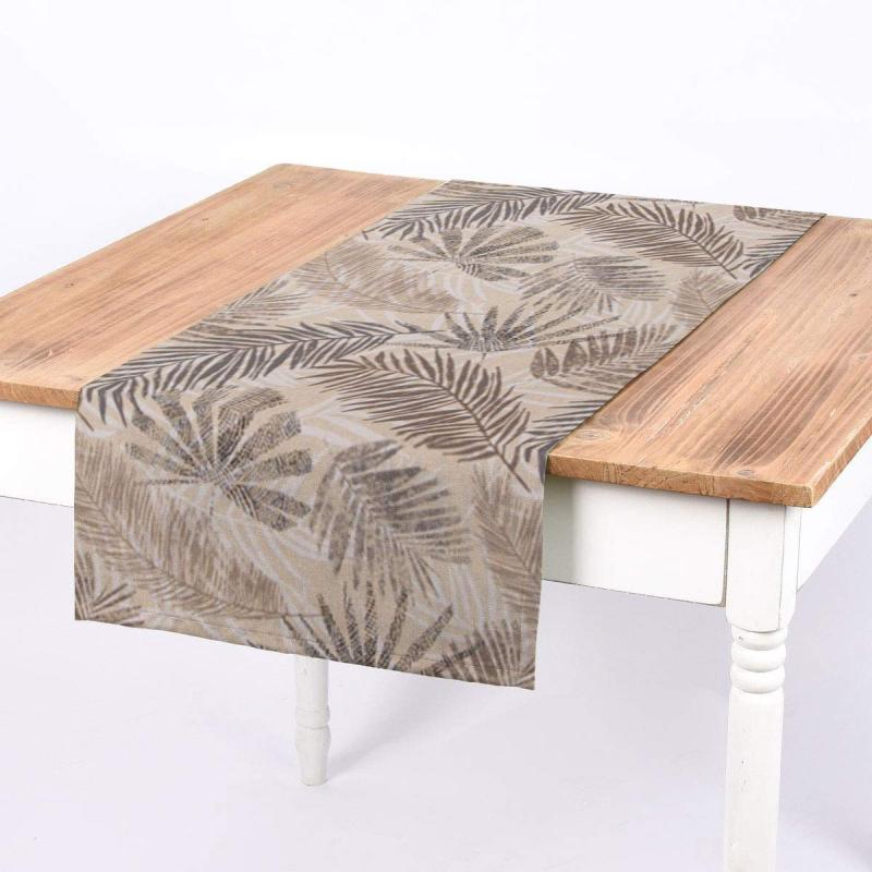 Hot Sale Palm Leaves Natural Brown Grey 40 x 160 cm Decor Polyester Table Runner For Outdoor Picnic Kitchen