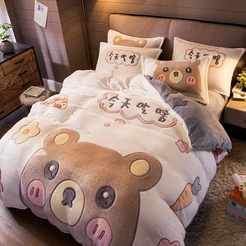 Wholesale Coral Fleece Bed Sheet Sets Bedding, 4 Pcs Super King Size Bedding Set For Adults/