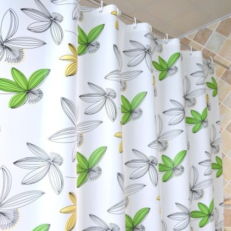 Green Plant Pattern Style Polyester Shower Curtain   , Flower pattern Shower Curtain   /