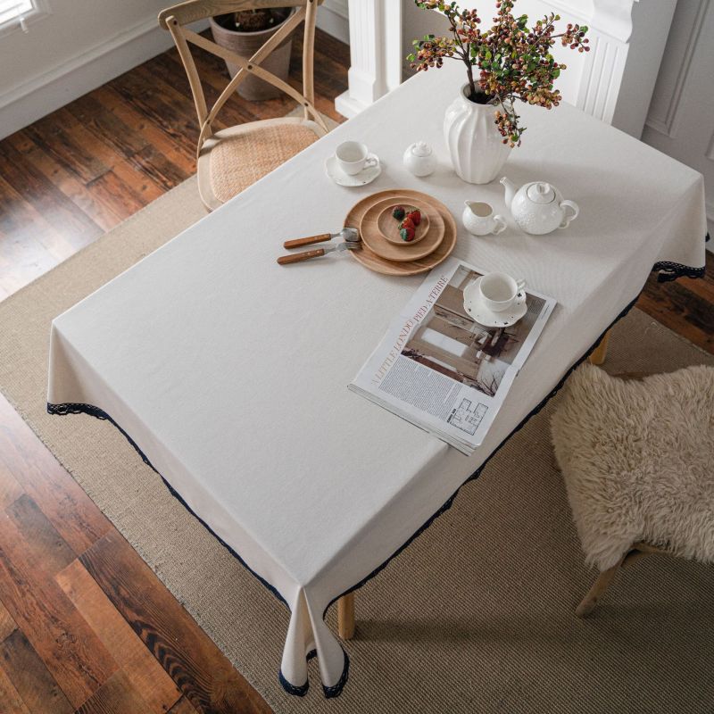 Popular Linen Cotton Lace Trimmed Floral Printing Table Cloth Rectangular Decoration damask Table Cover satin tablecloth