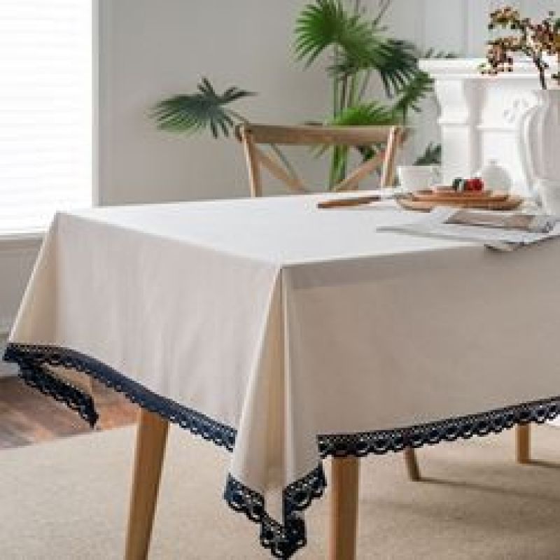 Popular Linen Cotton Lace Trimmed Floral Printing Table Cloth Rectangular Decoration damask Table Cover satin tablecloth