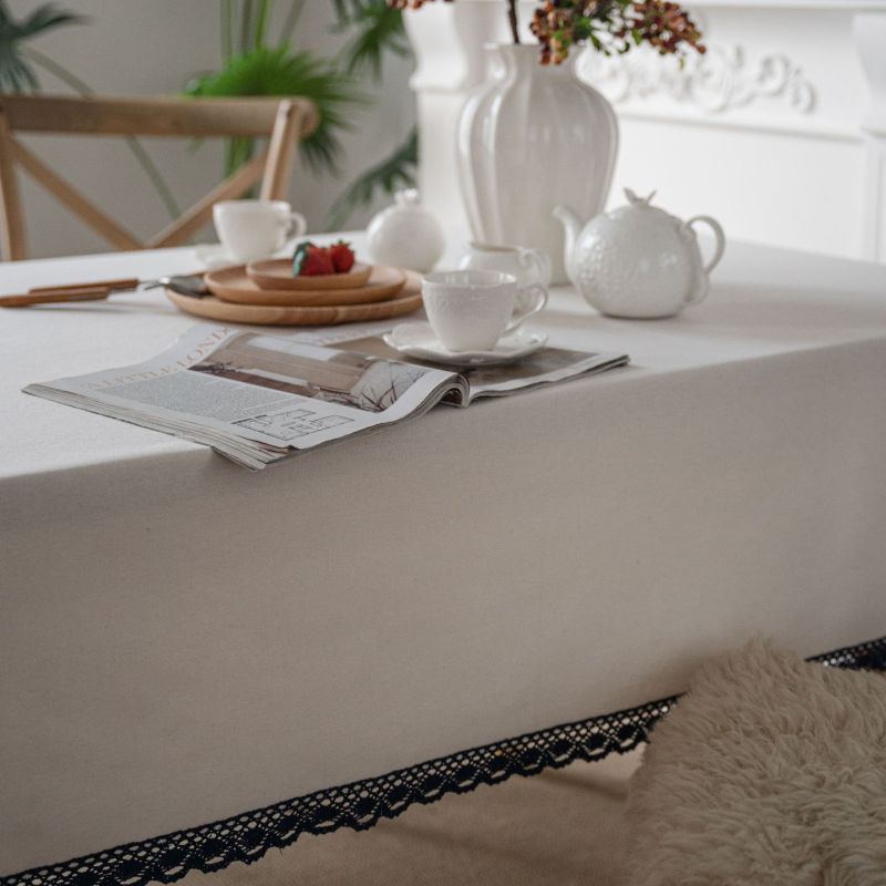 Popular Linen Cotton Lace Trimmed Floral Printing Table Cloth Rectangular Decoration damask Table Cover satin tablecloth