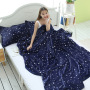 Blue Flannel  Blanket, Feather Printed Gift Blanket Midnight Sleeping Blanket #