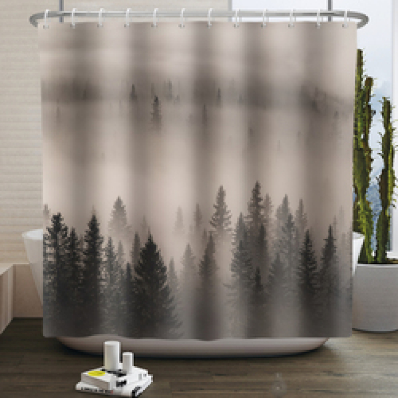 Misty Forest Shower Curtains Natural Woodland Modern National Bathroom Curtain Waterproof Anti-peeping Bathing Cover with Hooks