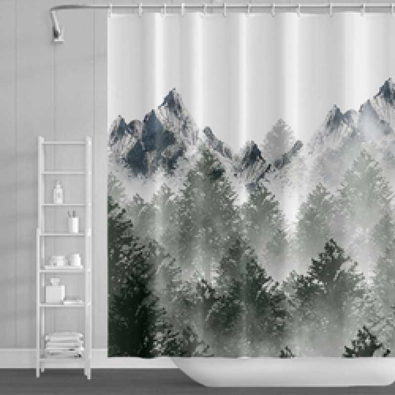 Misty Forest Shower Curtains Natural Woodland Modern National Bathroom Curtain Waterproof Anti-peeping Bathing Cover with Hooks