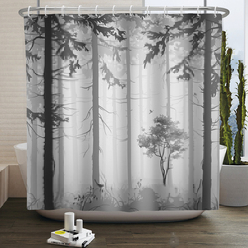 Misty Forest Shower Curtains Natural Woodland Modern National Bathroom Curtain Waterproof Anti-peeping Bathing Cover with Hooks