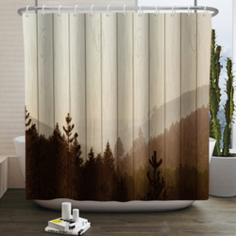 Misty Forest Shower Curtains Natural Woodland Modern National Bathroom Curtain Waterproof Anti-peeping Bathing Cover with Hooks