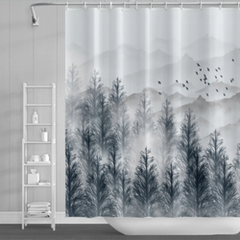 Misty Forest Shower Curtains Natural Woodland Modern National Bathroom Curtain Waterproof Anti-peeping Bathing Cover with Hooks