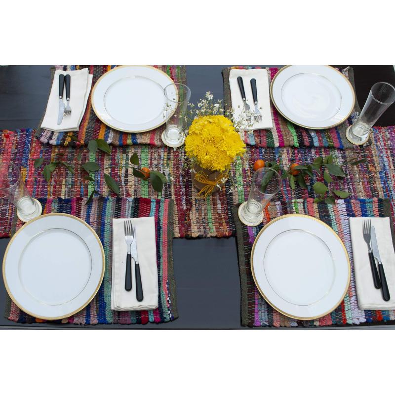 Home Eco Friendly Rainbow Multi Chindi Placemats, Washable  Table Place Mats for Home Decoration#