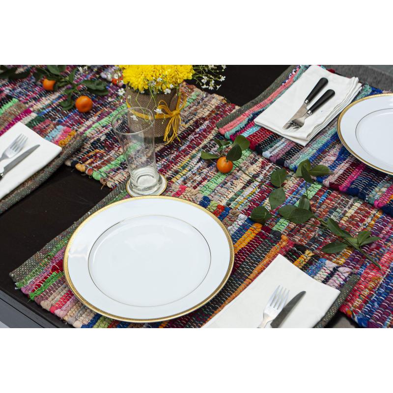Home Eco Friendly Rainbow Multi Chindi Placemats, Washable  Table Place Mats for Home Decoration#